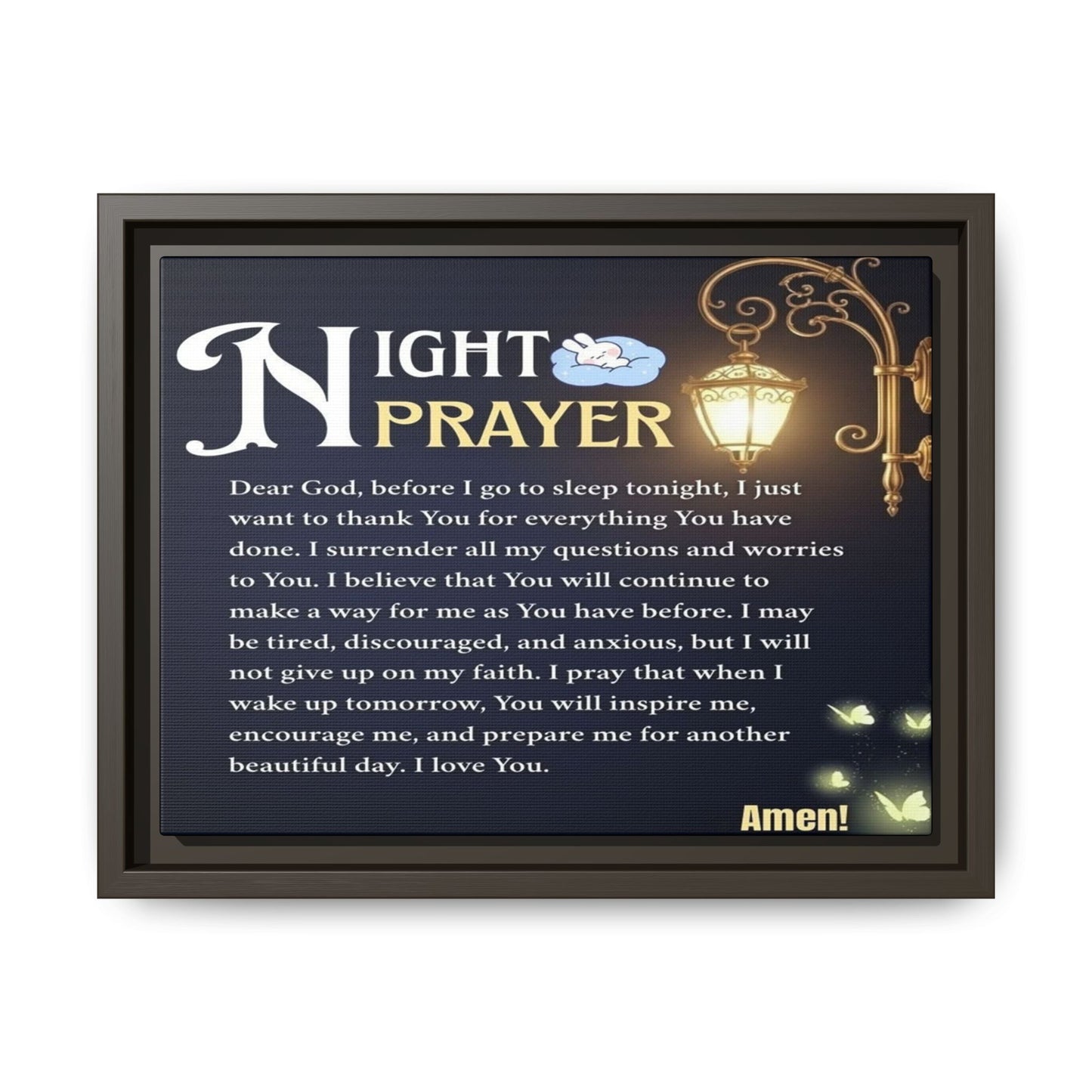 Framed Matte Canvas Night Prayer Art, Home Decor, Gift (Multiple sizes)