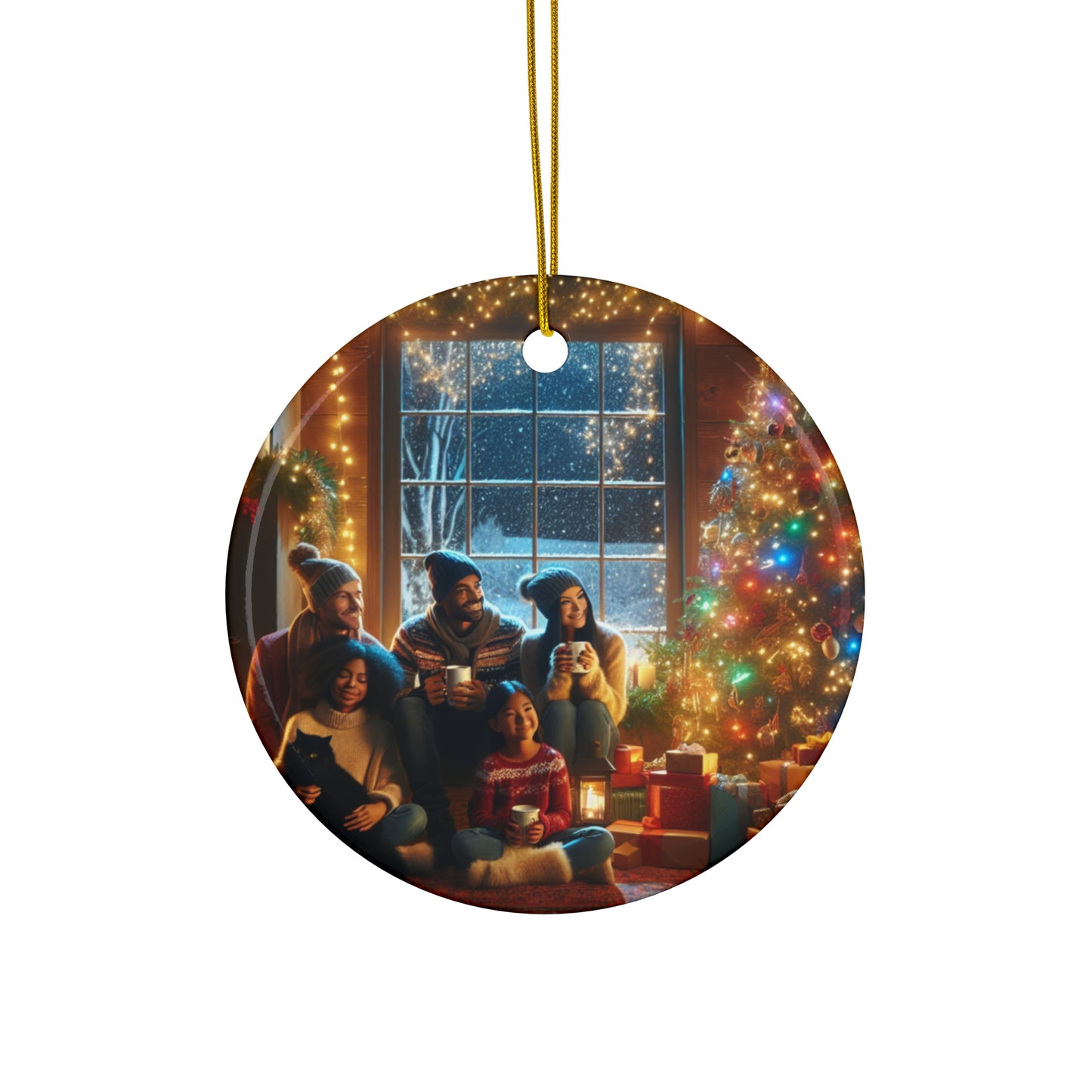 Ceramic Ornament: Cozy Family Scene, Holiday Home Decor