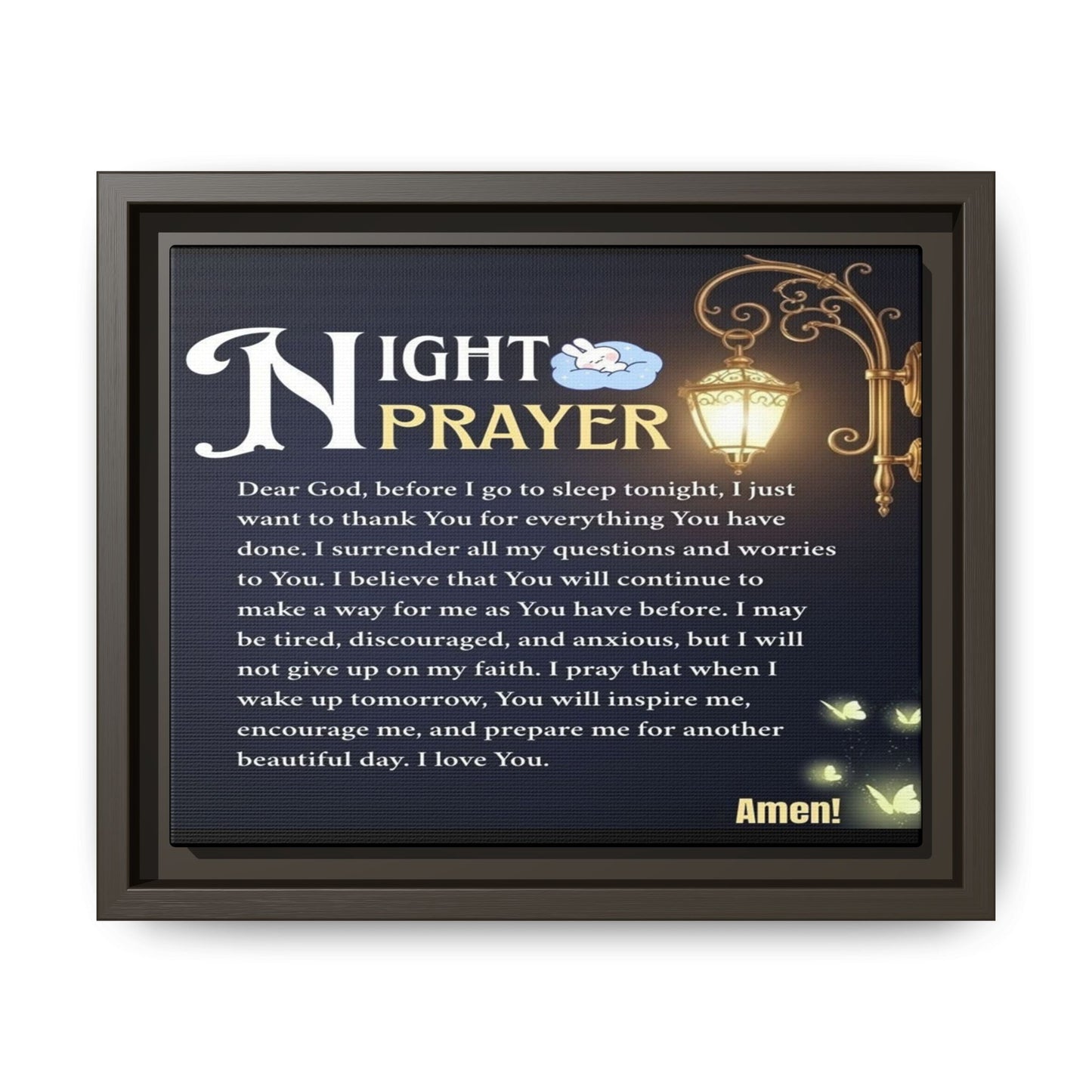 Framed Matte Canvas Night Prayer Art, Home Decor, Gift (Multiple sizes)