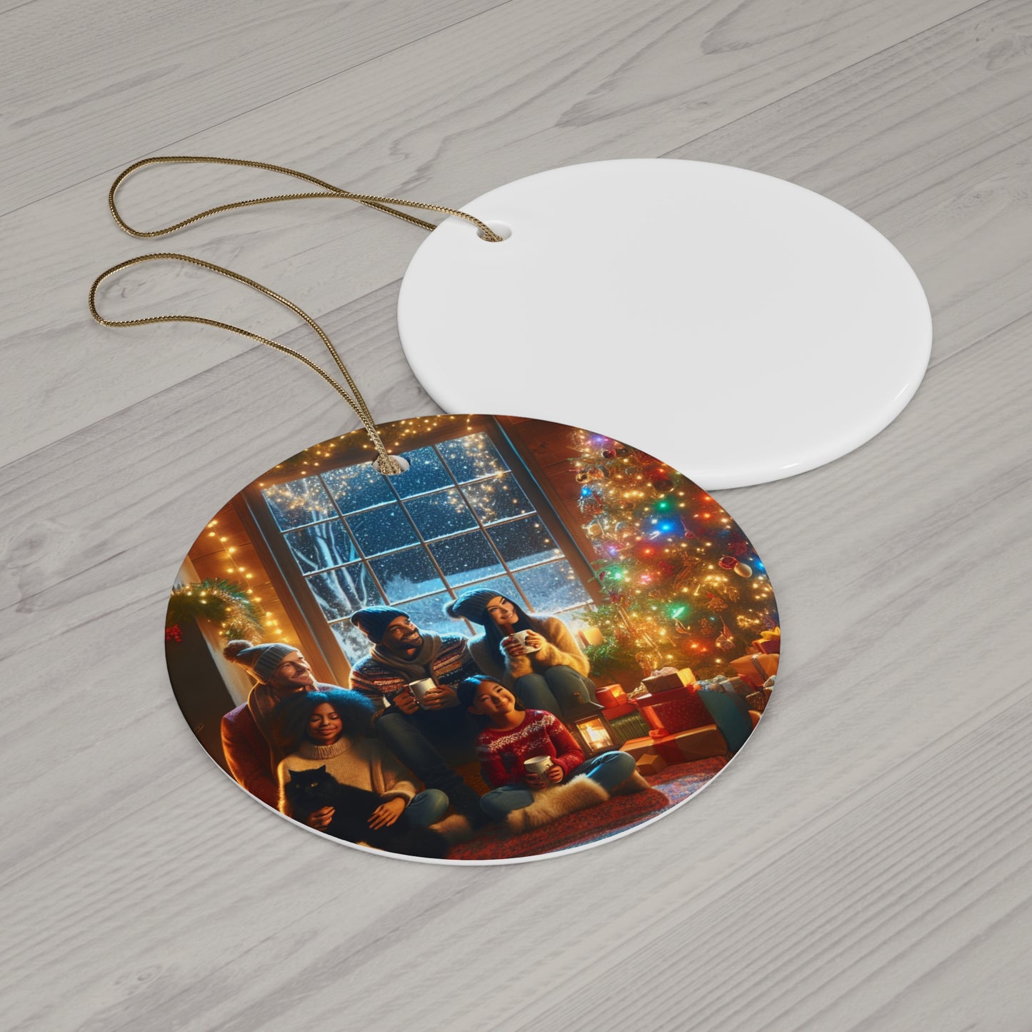 Ceramic Ornament: Cozy Family Scene, Holiday Home Decor