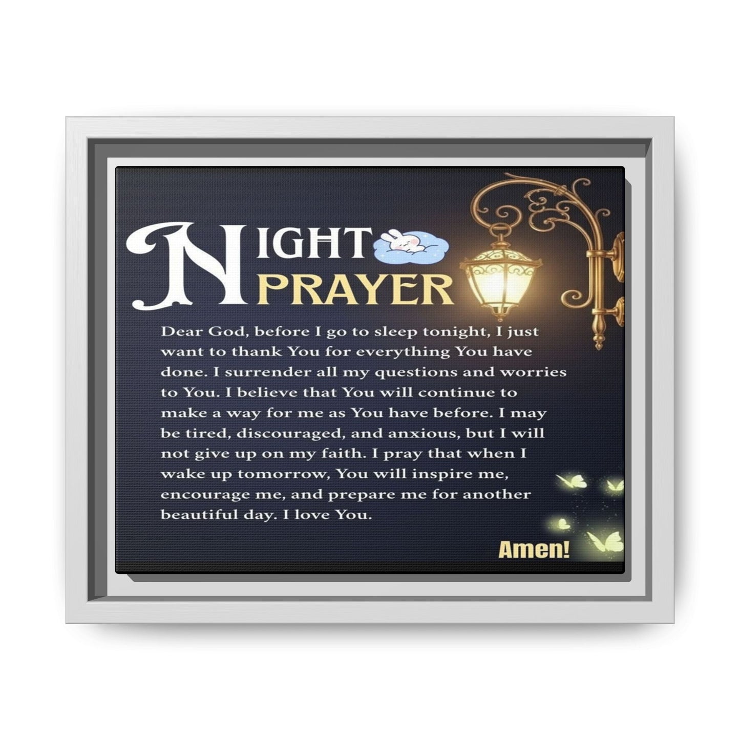 Framed Matte Canvas Night Prayer Art, Home Decor, Gift (Multiple sizes)