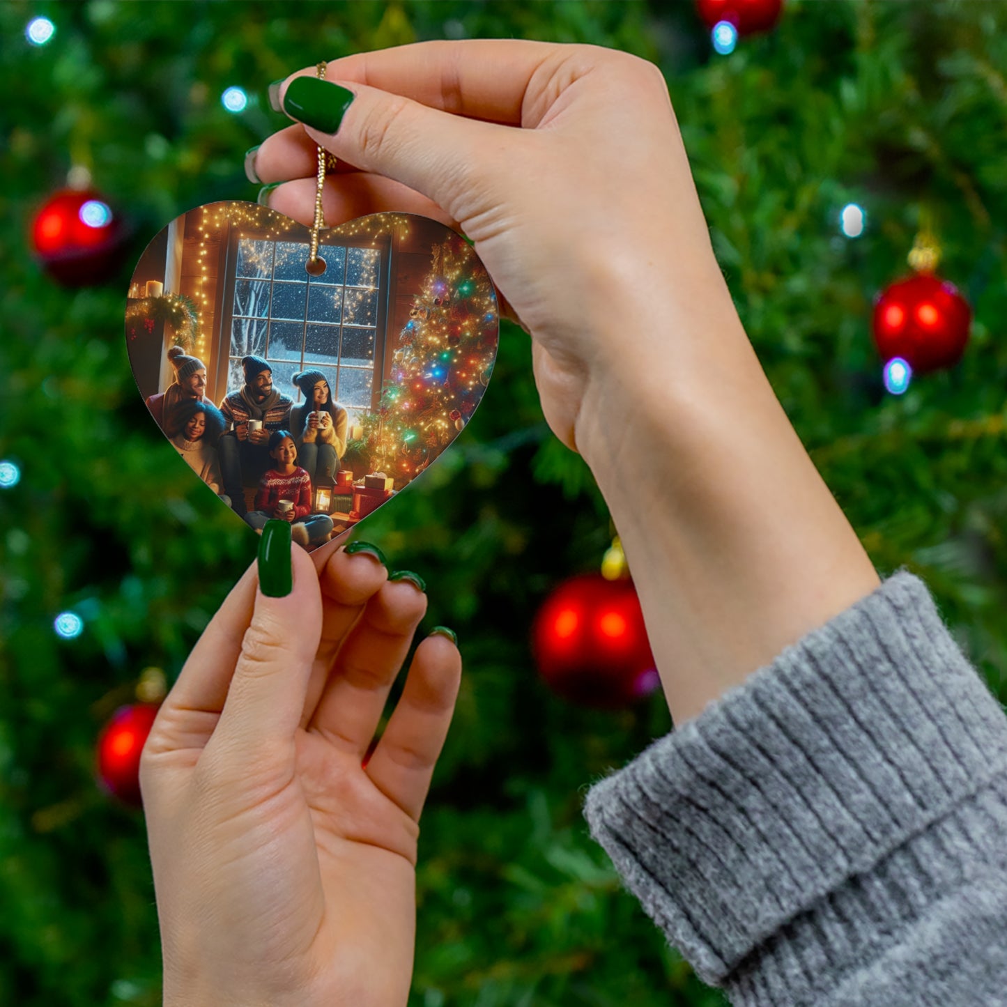 Ceramic Ornament: Cozy Family Scene, Holiday Home Decor