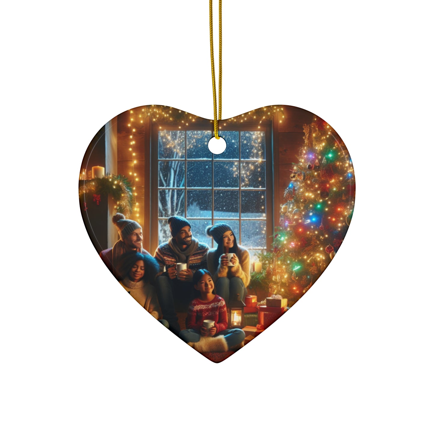 Ceramic Ornament: Cozy Family Scene, Holiday Home Decor