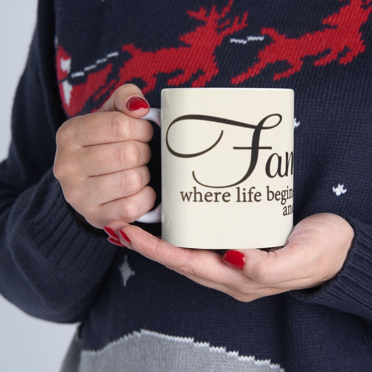 Family Quote Ceramic Mug, Inspirational Coffee Cup, Gift for Mom, Home Decor