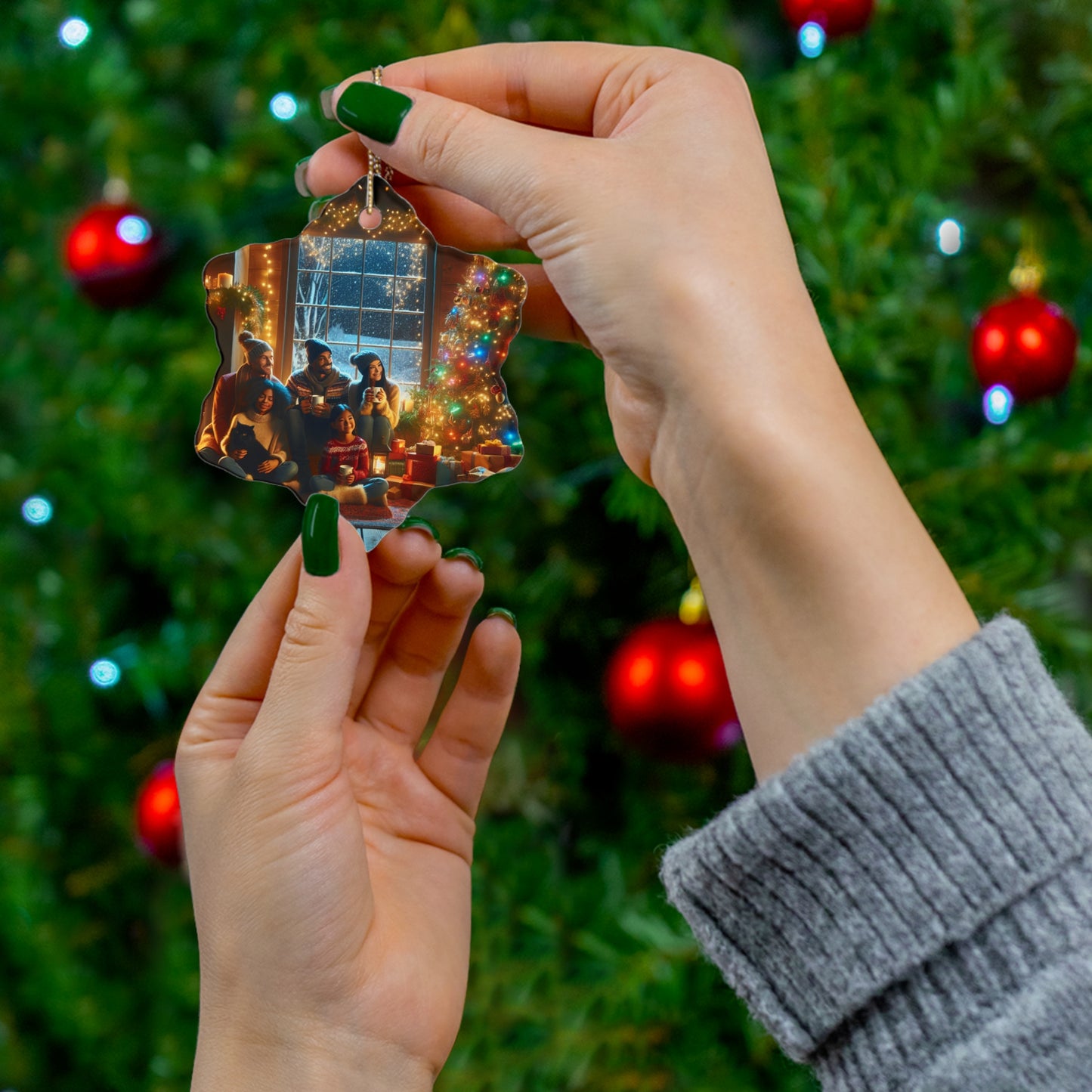 Ceramic Ornament: Cozy Family Scene, Holiday Home Decor