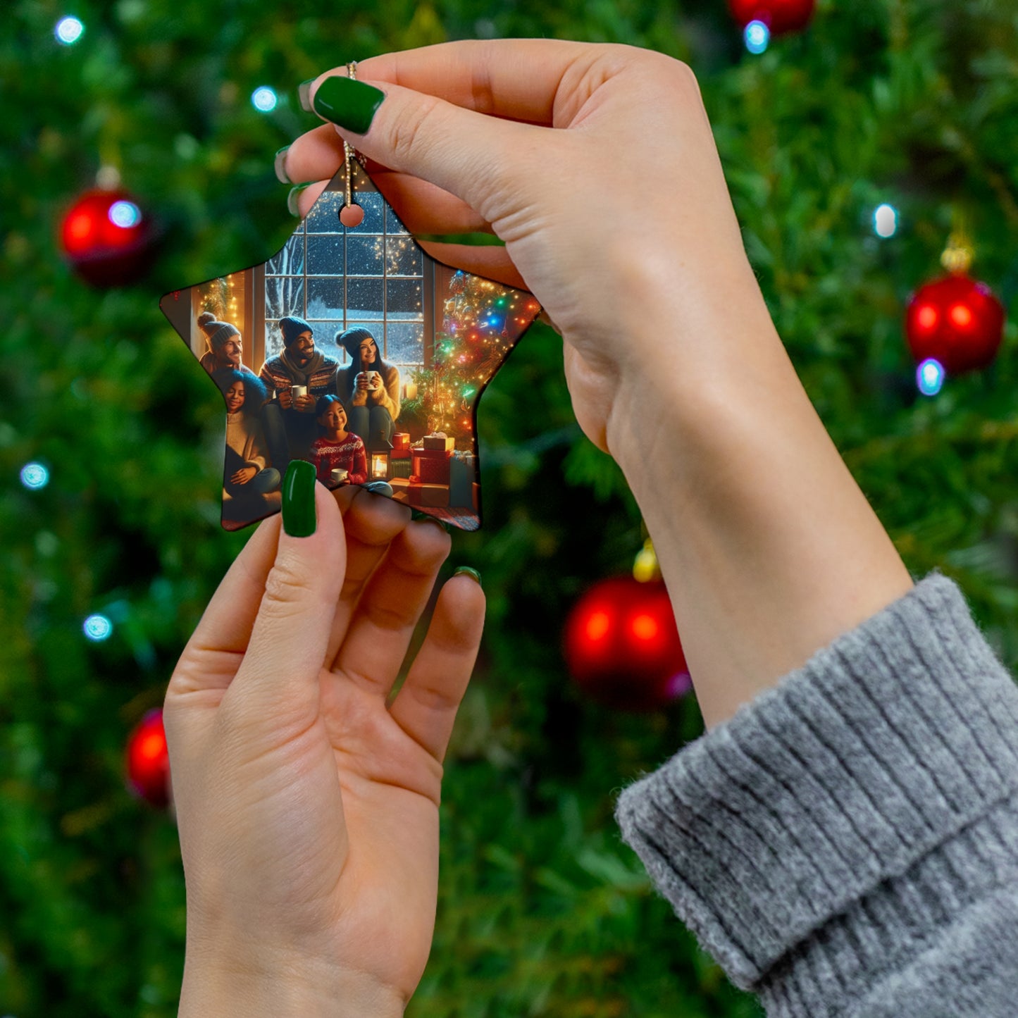 Ceramic Ornament: Cozy Family Scene, Holiday Home Decor