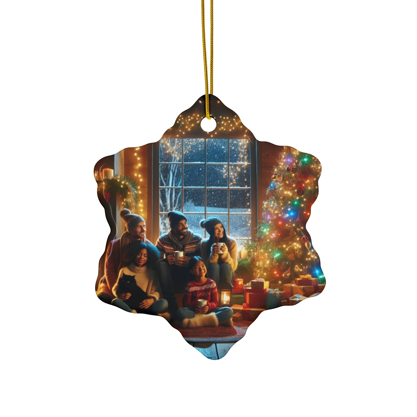 Ceramic Ornament: Cozy Family Scene, Holiday Home Decor