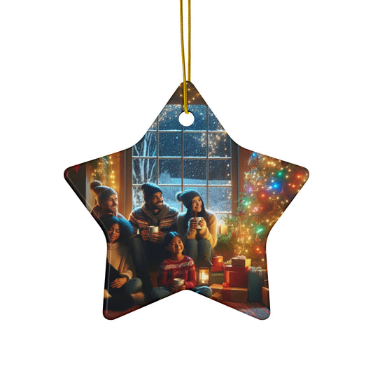 Ceramic Ornament: Cozy Family Scene, Holiday Home Decor