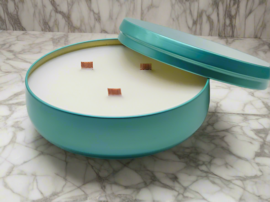 Elegant 16 oz Light Teal Tin Candles