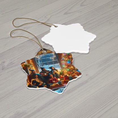 Ceramic Ornament: Cozy Family Scene, Holiday Home Decor