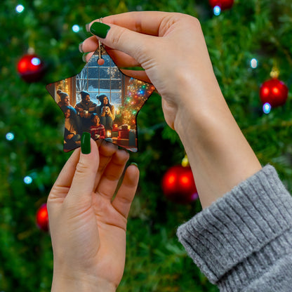 Ceramic Ornament: Cozy Family Scene, Holiday Home Decor