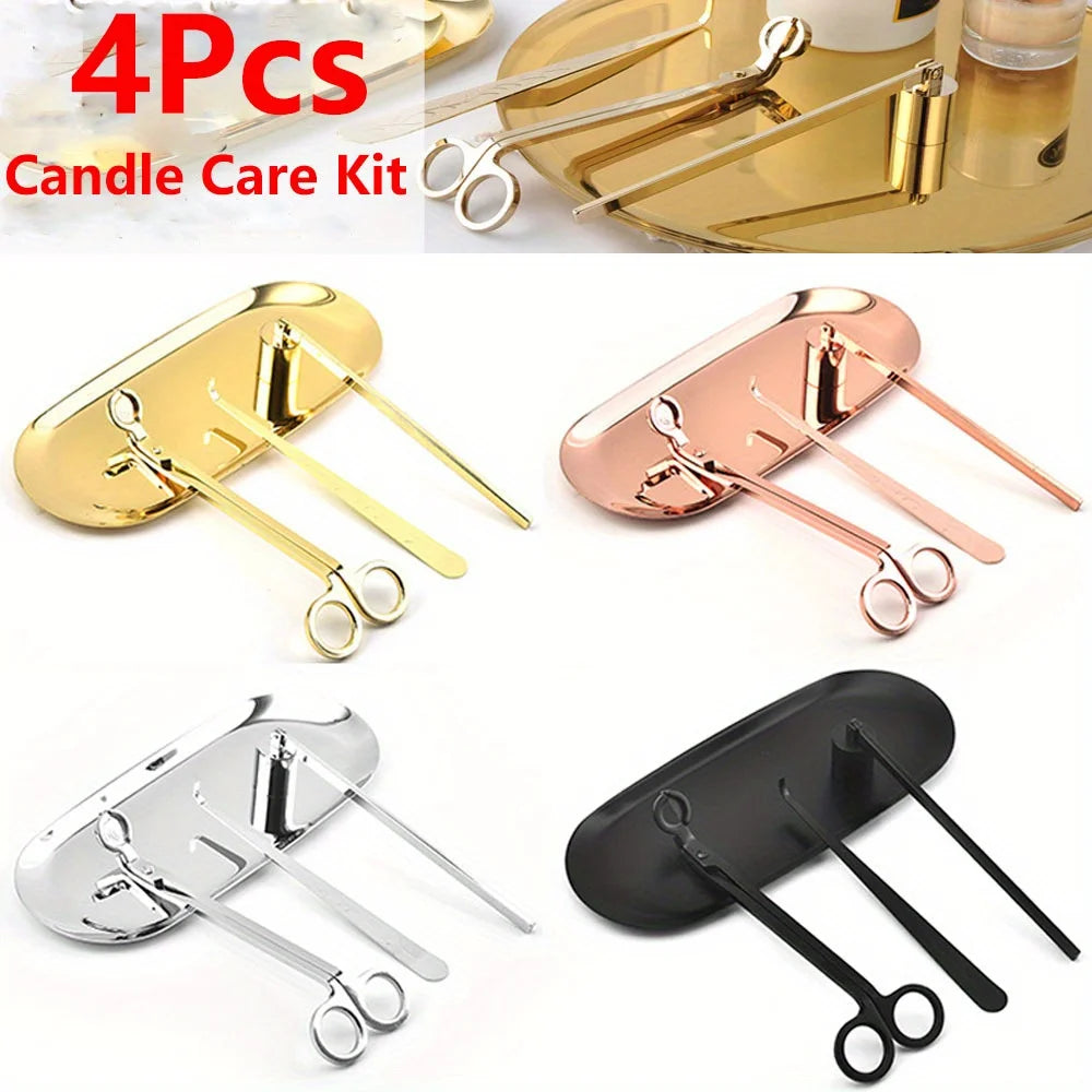 4pcs/set Luxury Candle Care Kit Stainless Steel Wick Trimmer Scissors Extinguisher Hooks DIY Candles Tool Candle Accessories Set