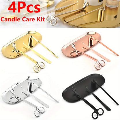 4pcs/set Luxury Candle Care Kit Stainless Steel Wick Trimmer Scissors Extinguisher Hooks DIY Candles Tool Candle Accessories Set
