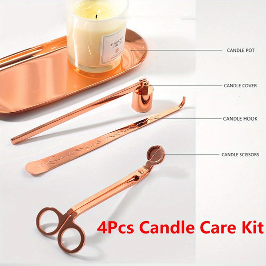 4pcs/set Luxury Candle Care Kit Stainless Steel Wick Trimmer Scissors Extinguisher Hooks DIY Candles Tool Candle Accessories Set