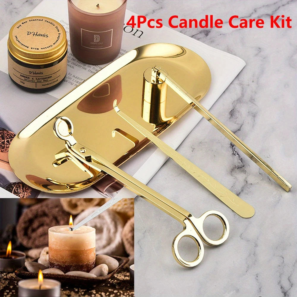 4pcs/set Luxury Candle Care Kit Stainless Steel Wick Trimmer Scissors Extinguisher Hooks DIY Candles Tool Candle Accessories Set